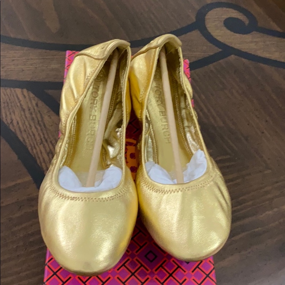 Brand New Tory Burch Eddie Ballet Soft Lamb , Gold # 10.5